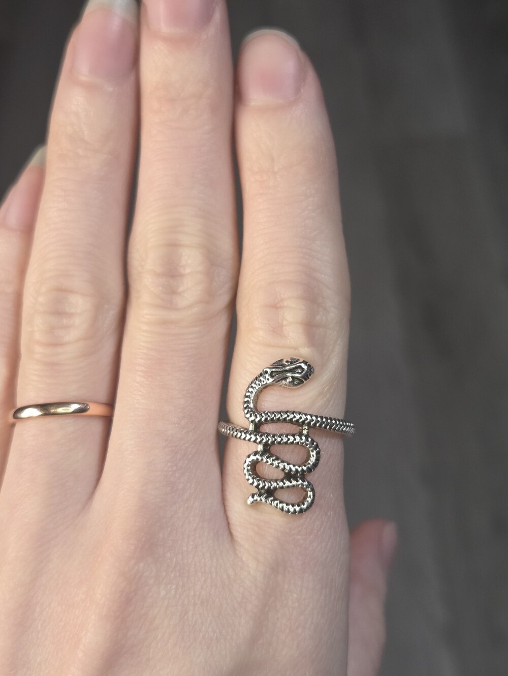 Silver Tone Snake Ring Size 4.5 Goth Emo Punk Textured Fashion Reptile Serpent